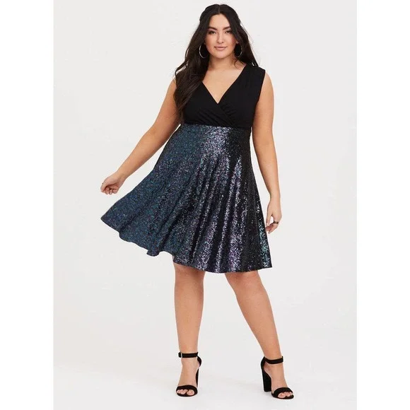 Torrid Special Occasion Black Sequin Skater Dress Black Women's Plus Size 24 - Picture 10 of 10